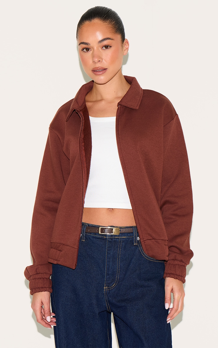 Chocolate Zip Through Collared Sweatshirt image 1