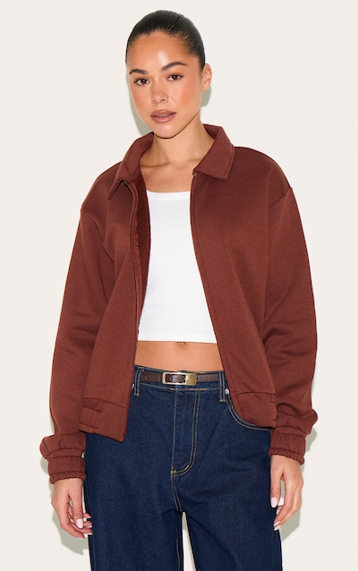 Chocolate Zip Through Collared Sweatshirt