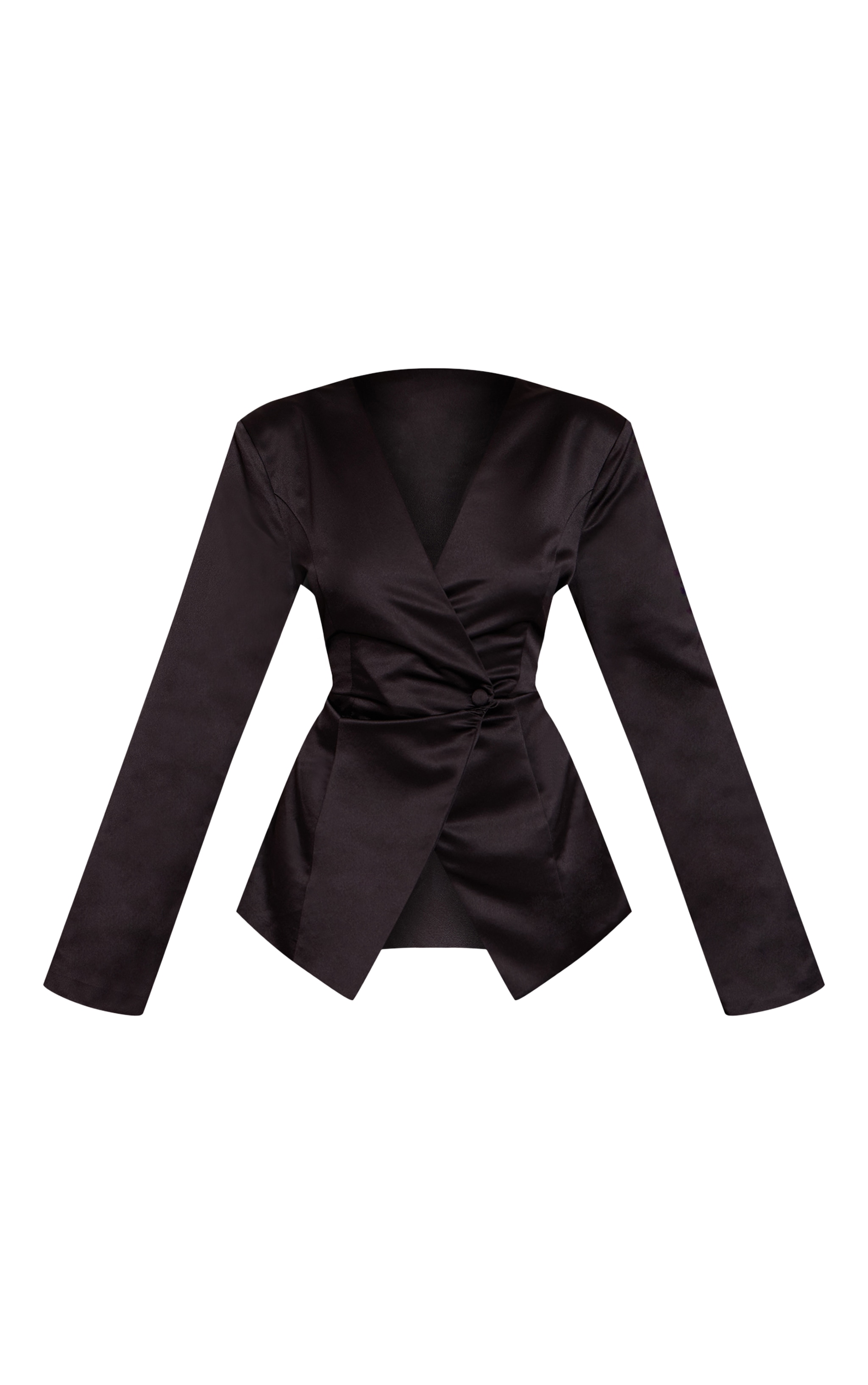 Black Satin Ruched Cinched Blazer image 5