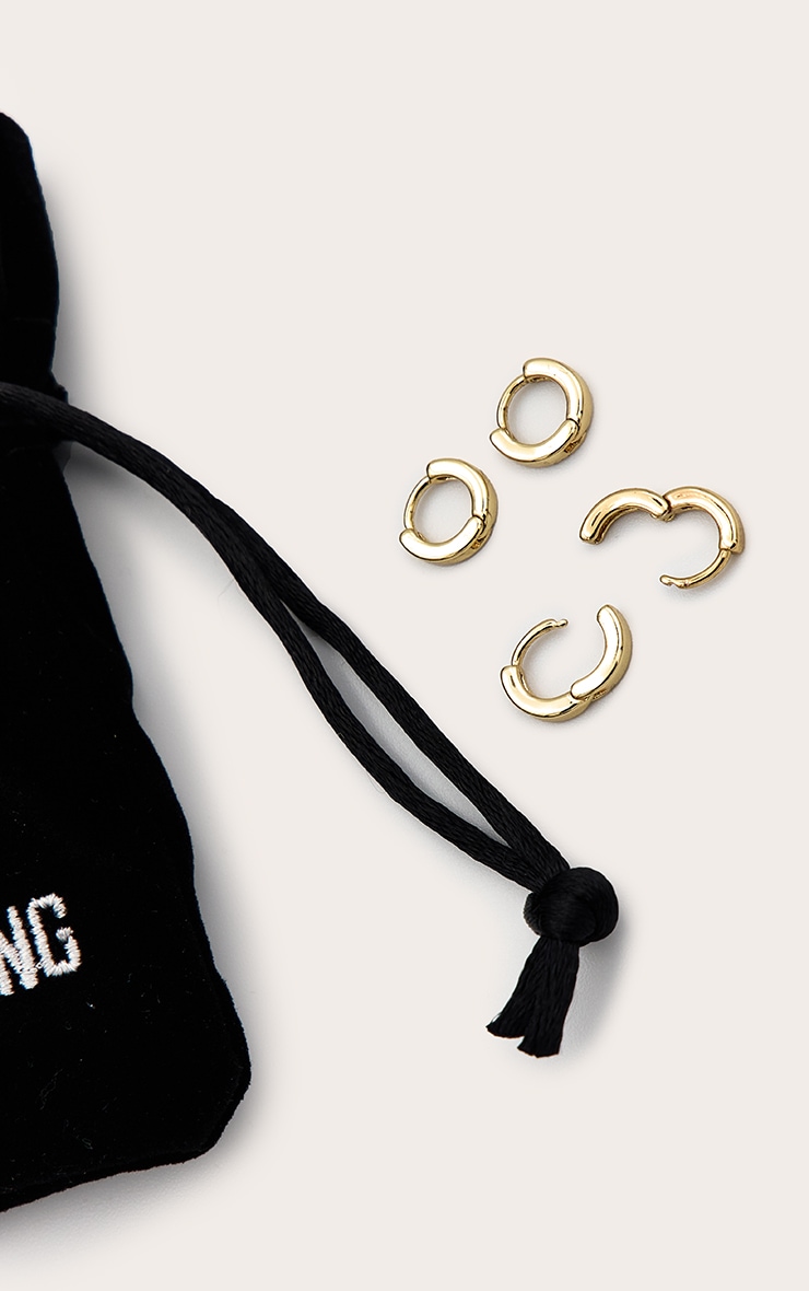 Gold Small Chunky Tubular Hoop Earrings image 2