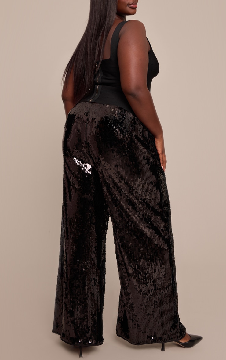 Plus Black Sequin Wide Leg Floaty Pants image 3