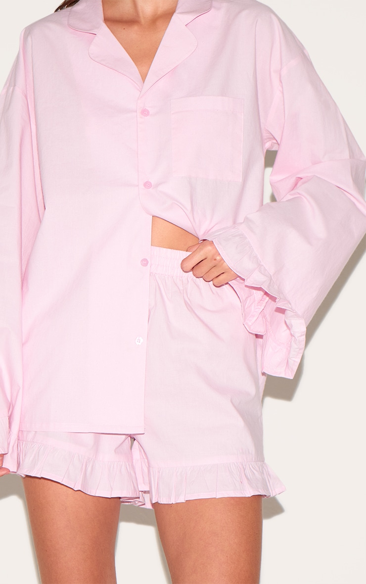 Baby Pink Cotton Poplin Frill Hem Short Pj Set image 4