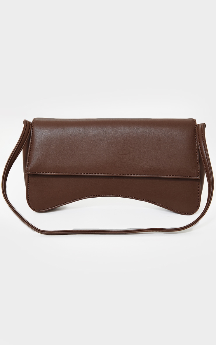 Chocolate PU Flap Over Baguette Shoulder Bag image 2