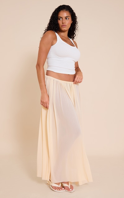 Plus Jupe longue drapée en mesh jaune citron