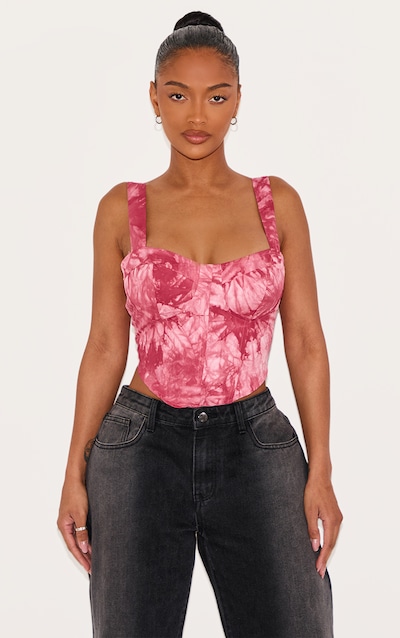 Shape Pink Tie Dye Woven Corset Crop Top