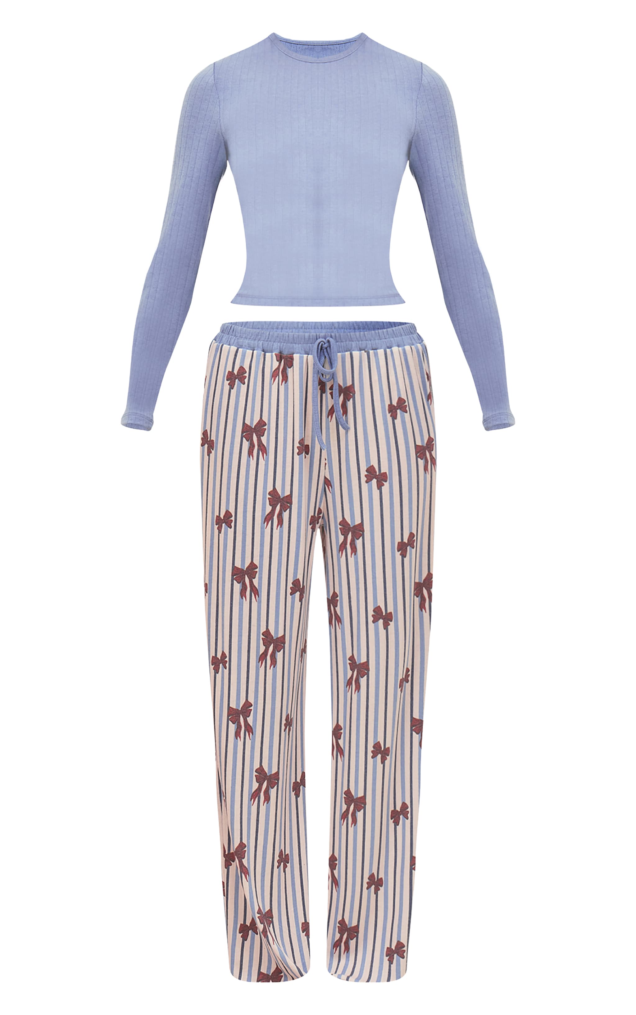 Blue Fitted Long Sleeve Pointelle Top and Christmas Pant PJ Set image 5