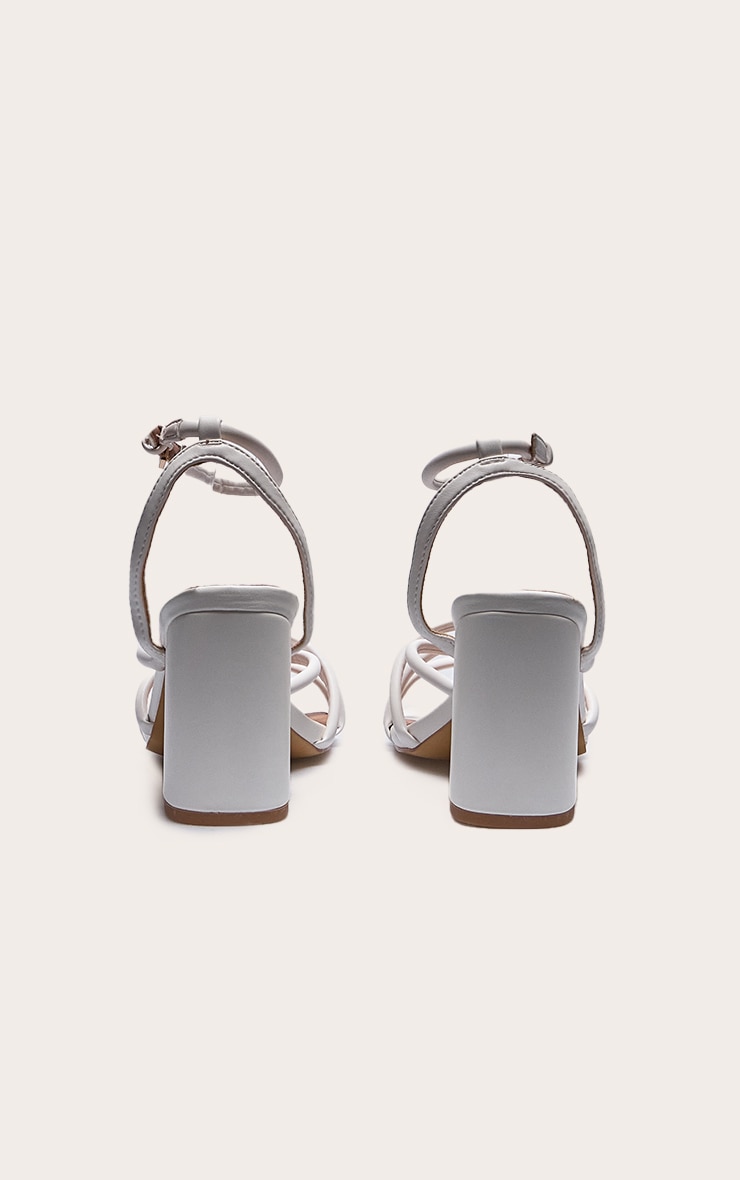 White PU Round Toe Multi Strap Block Heeled Sandals image 3