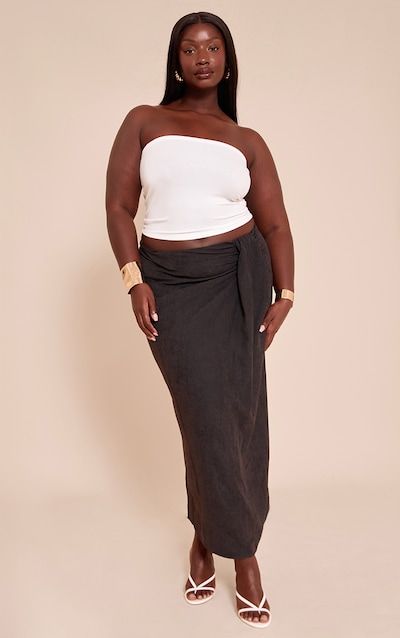 Plus Jupe longue en peau de pêche noire à détail drapé devant