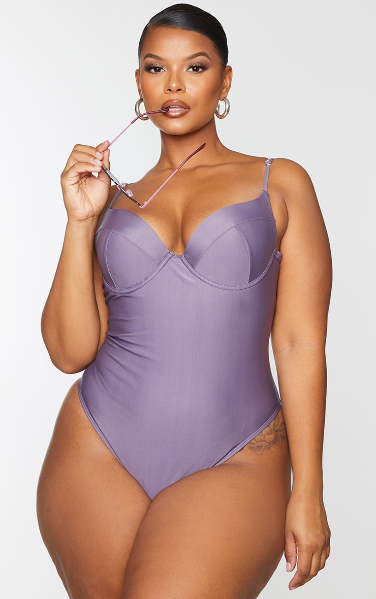 PLT Plus - Maillot de bain aubergine à détail bonnets