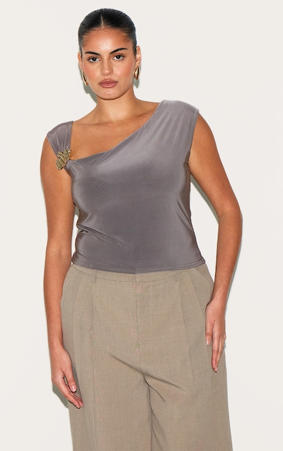 Plus Mushroom Double Layer Slinky Trim Detail Asymmetric Top