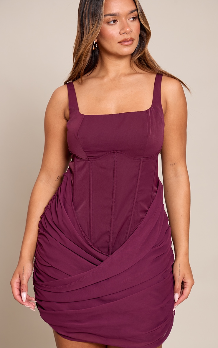 Shape Wine Drape Detail Corset Mini Dress image 4