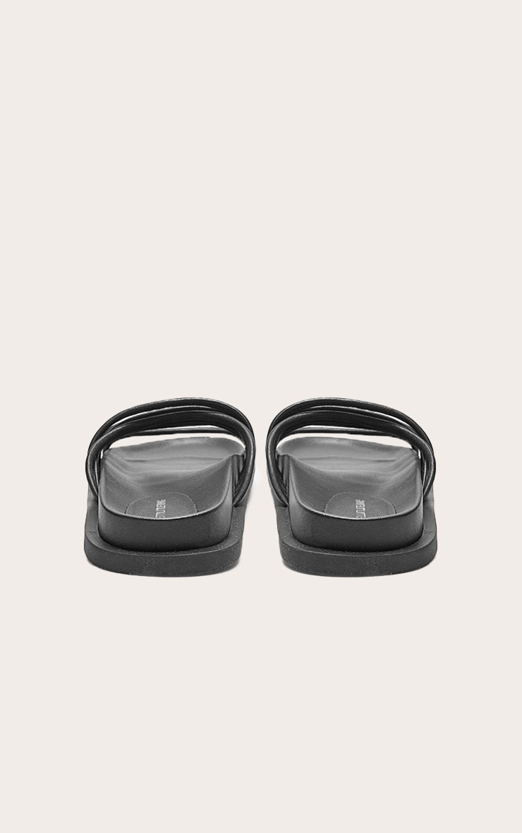 Black Real Leather Round Toe Strap Detail Footbed Sandals image 4