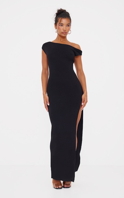 Black Fine Knit Twist Neck Maxi Dress