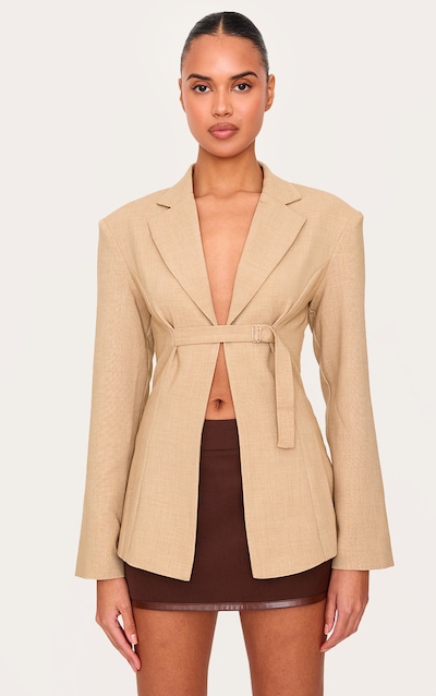 Blazer ajusté beige clair à détail bride