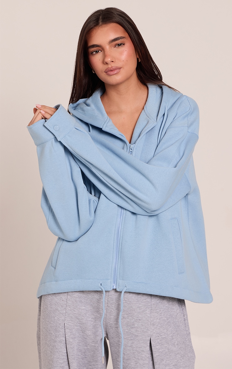 Light Blue Oversized Zip Up Toggle Waist Hoodie image 1
