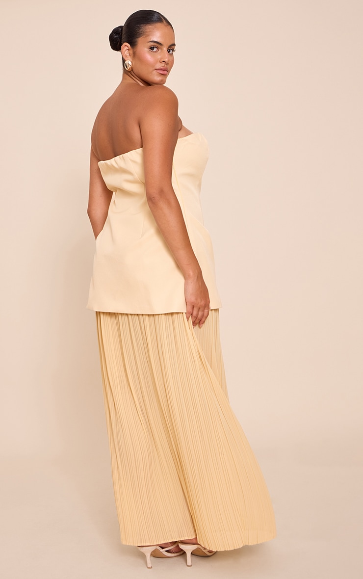 Plus Butter Yellow Chiffon Pleated Skirt Panel Bandeau Maxi Dress image 2