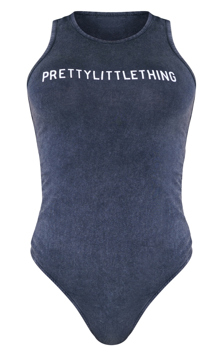 PRETTYLITTLETHING Charcoal Washed Racer Bodysuit image 5