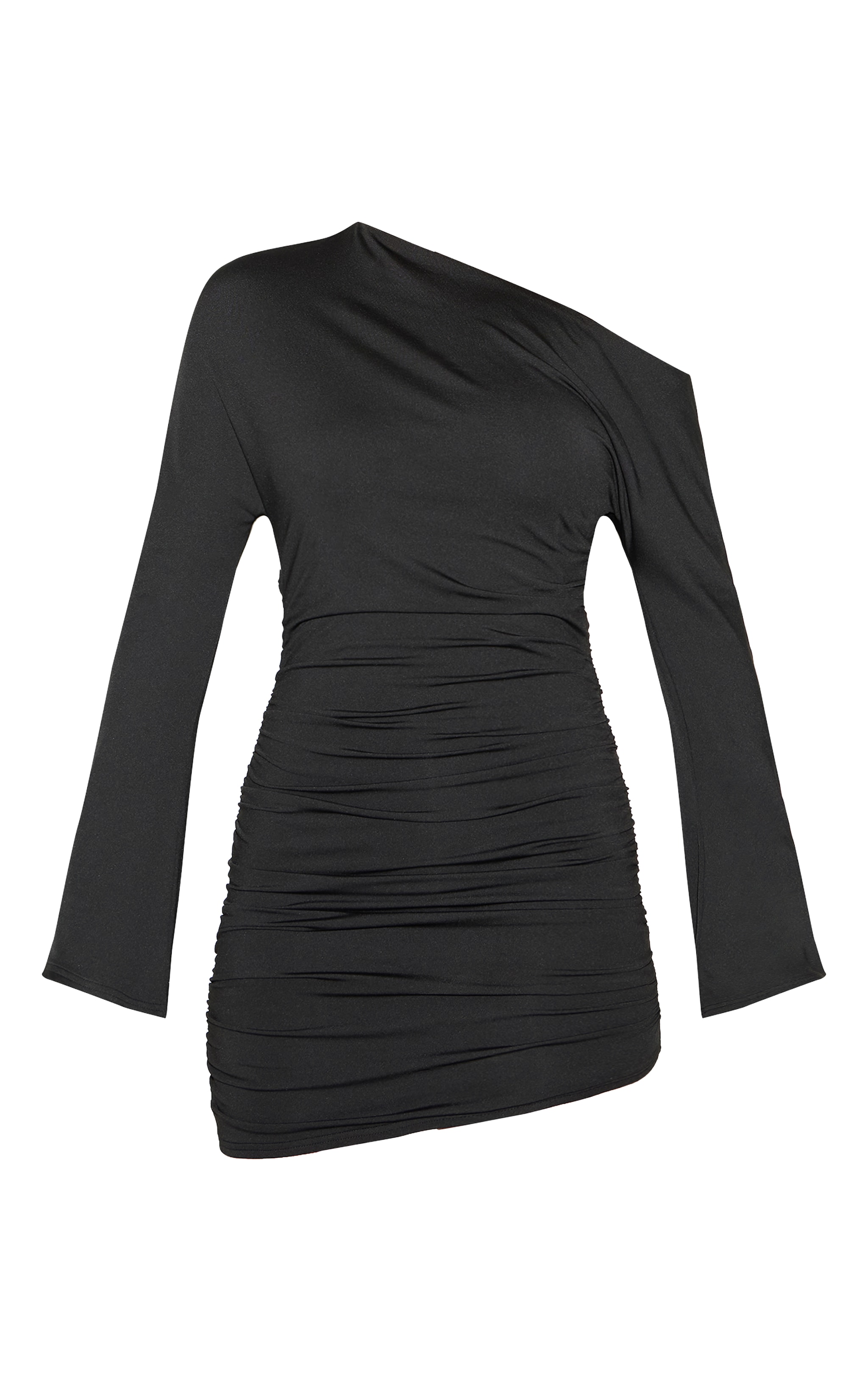 Black Soft Touch Ruched Long Sleeve Mini Dress image 5