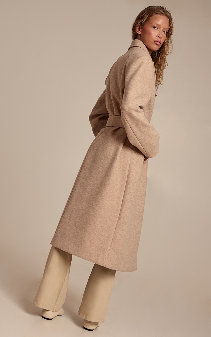 Oat Single Breasted Self Tie Wool Look Maxi Coat image 2