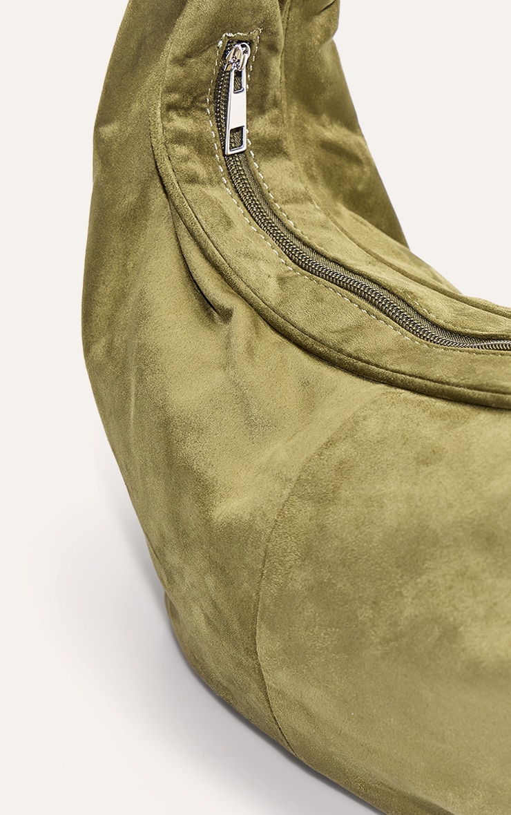 Olive Faux Suede Bead Handle Shoulder Bag image 5