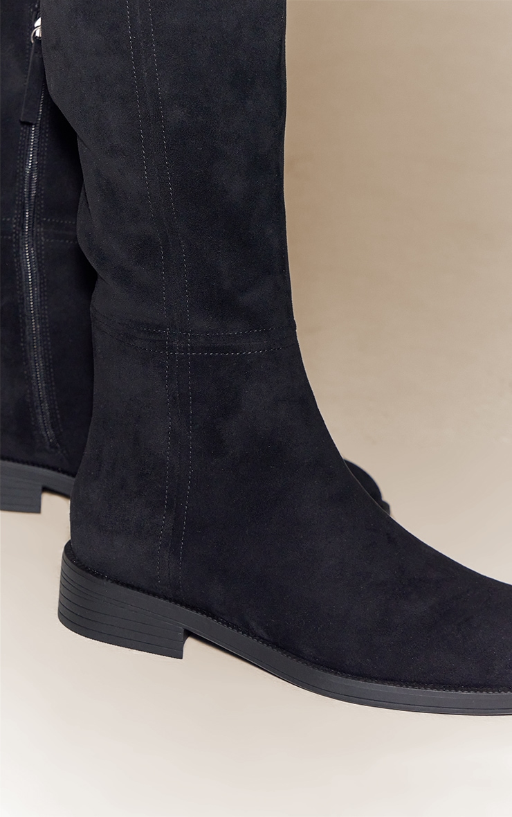 Black Faux Suede Round Toe Riding Knee High Boot image 5