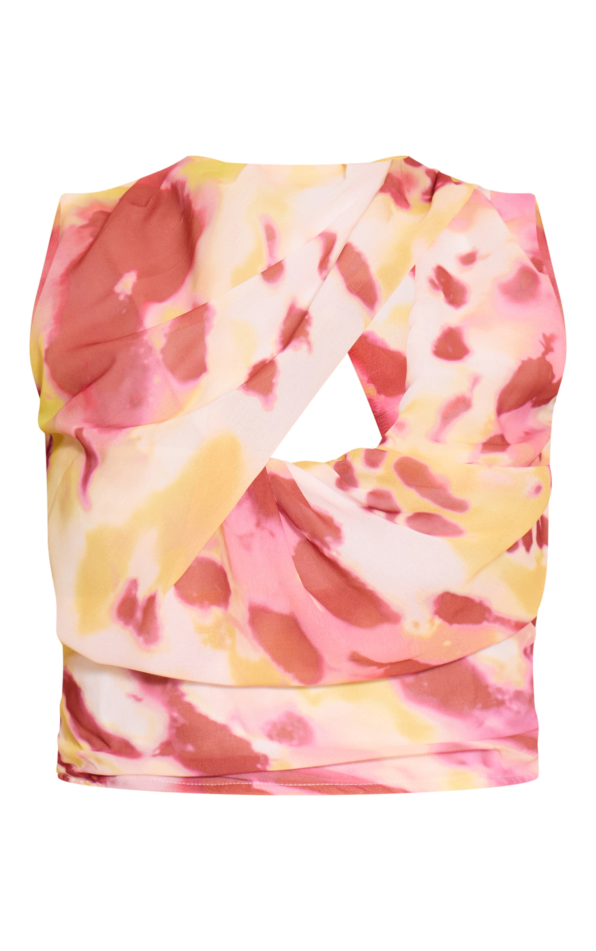 Purple Abstract Print Chiffon Backless High Neck Top image 5