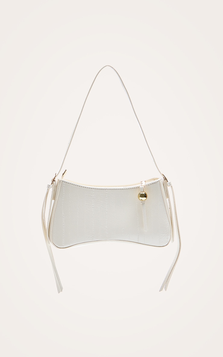 Cream Curved Beaded Shoulder Bag image 2