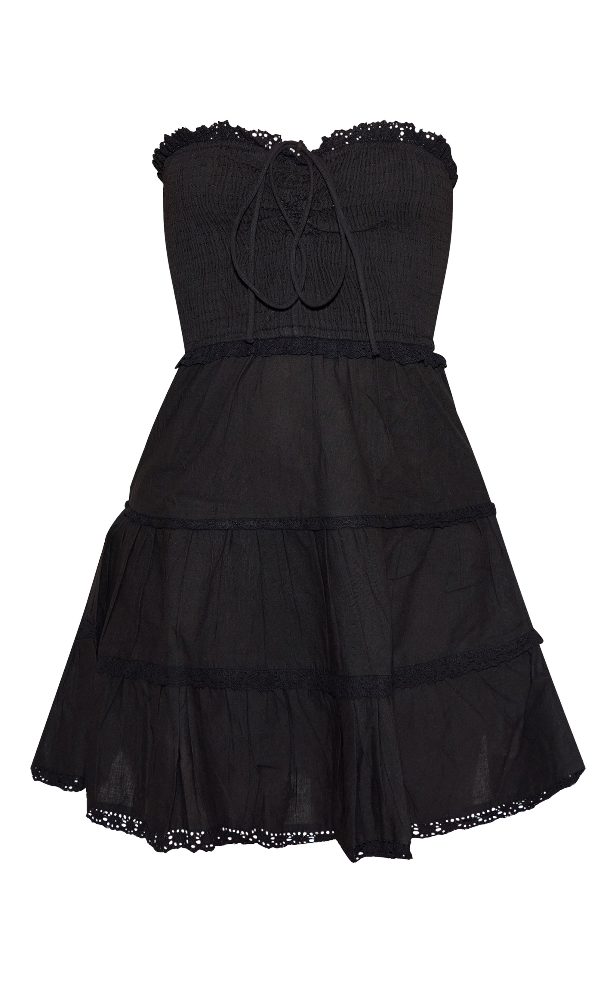 Robe bustier droite noire froncée à détail brodés image 5