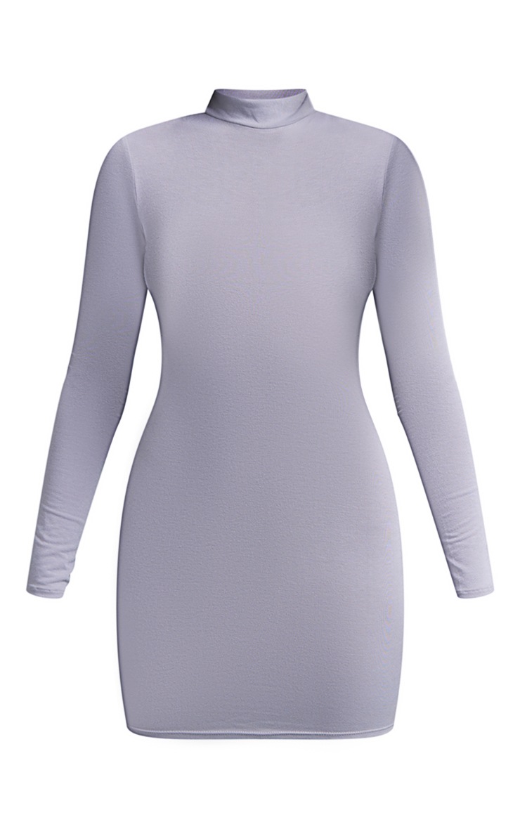 Moss Grey Contour Jersey High Neck Long Sleeve Bodycon Dress image 5