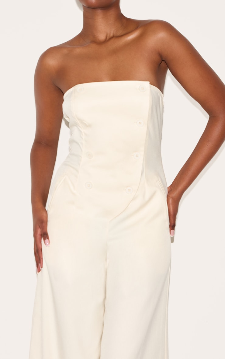 Combinaison de tailleur bustier large tissée crème à boutons image 4