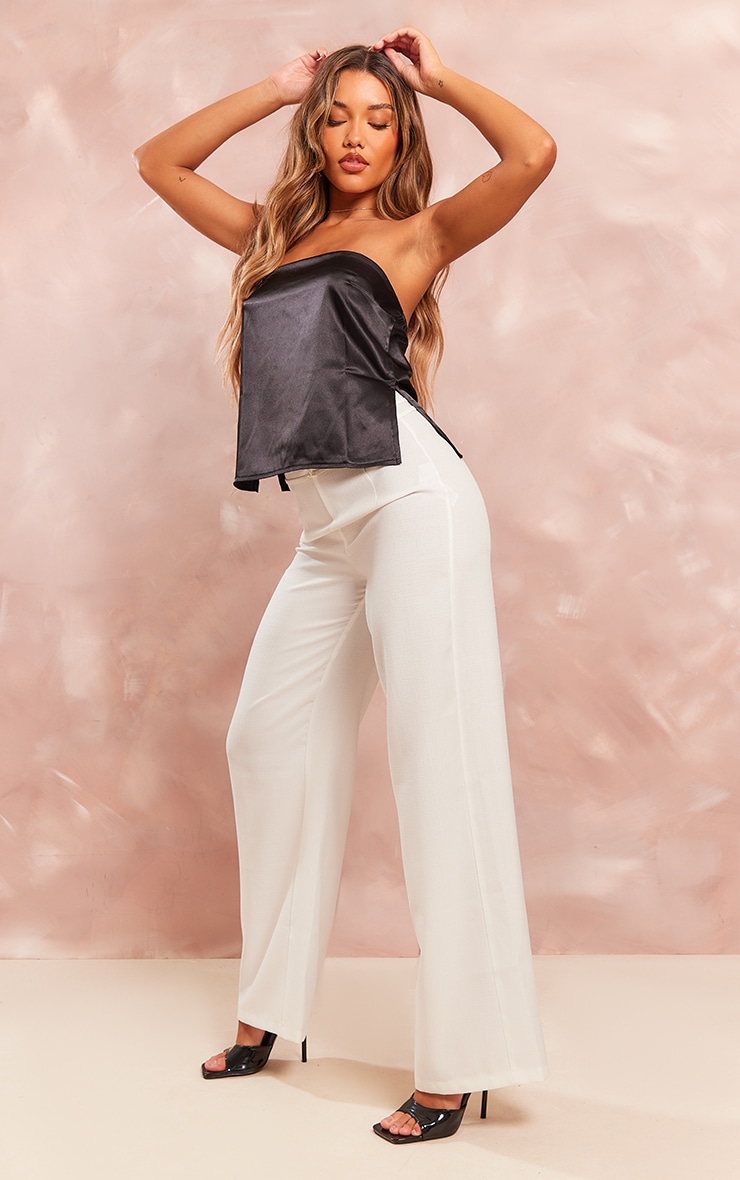 Black Satin Bandeau Split Side Longline Top image 3