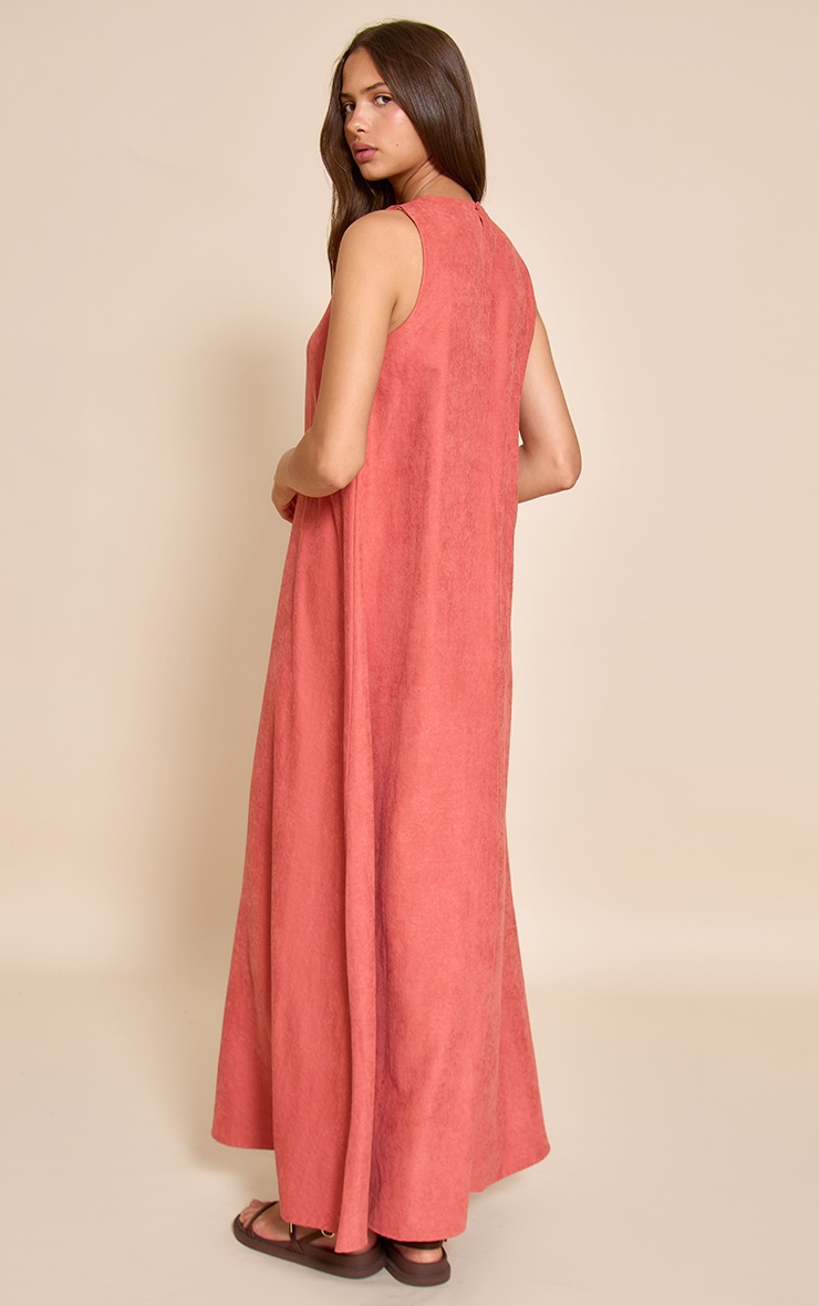 Rust Textured Boat Neck Sleeveless Column Maxi Dress image 2