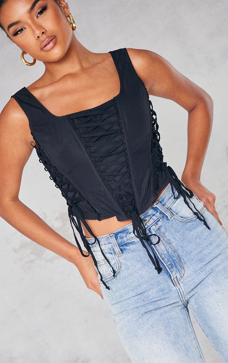 Black Woven Multi Lace Up Corset image 4