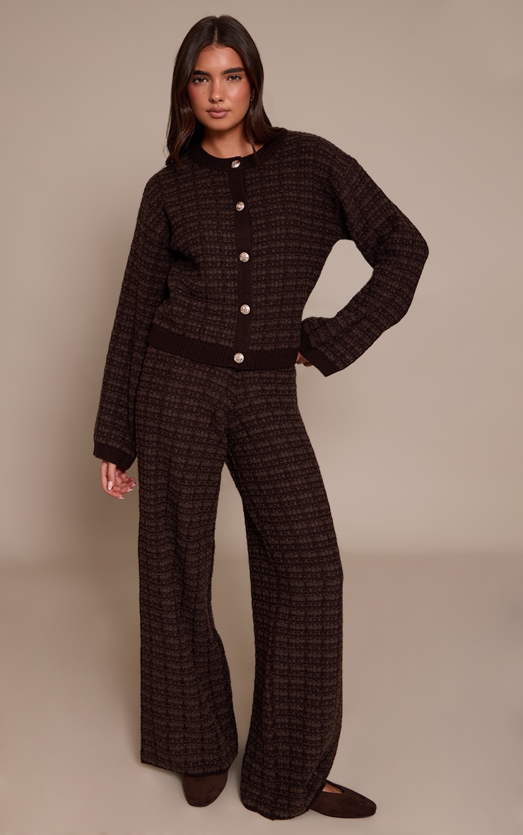 Chocolate Boucle Knitted Button Up Cardigan image 3