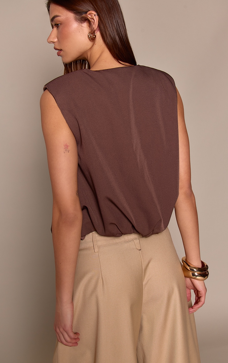 Chocolate Woven Bubble Hem Waistcoat image 2