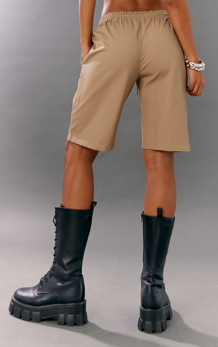 Camel Twill Drawstring Waist Oversized Long Shorts image 3