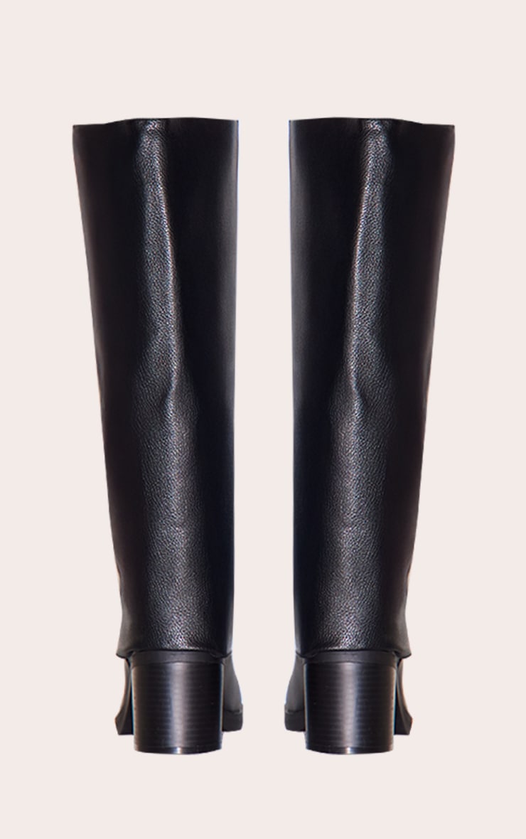 Black Pu Round Toe Fold Over Low Block Heel Boots image 3