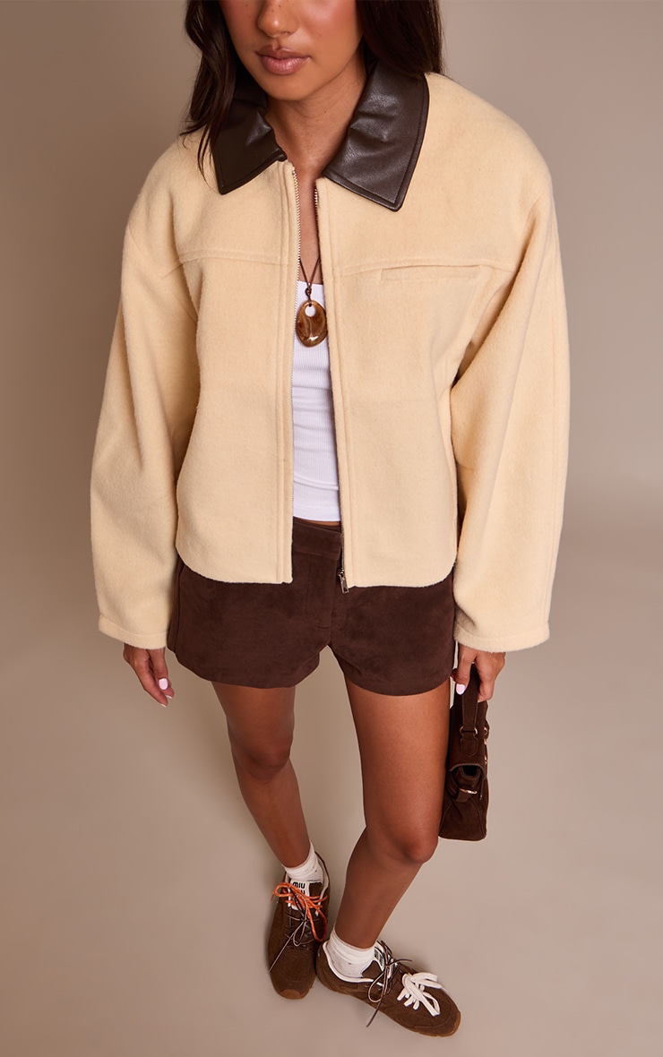 Buttercream PU Collar Zip Up Jacket image 3