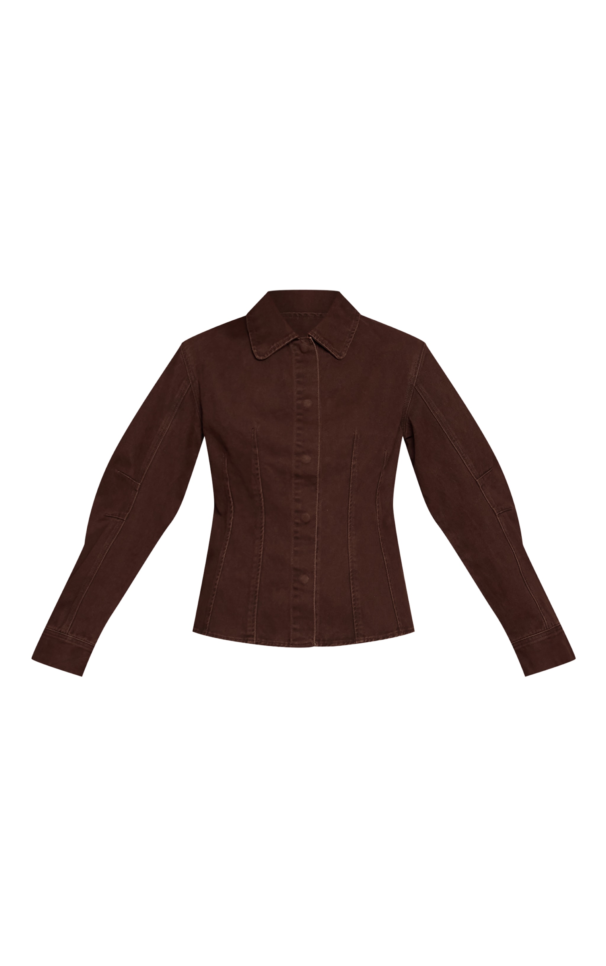 Chocolate Balloon Sleeve Cinched Denim Shirt image 5