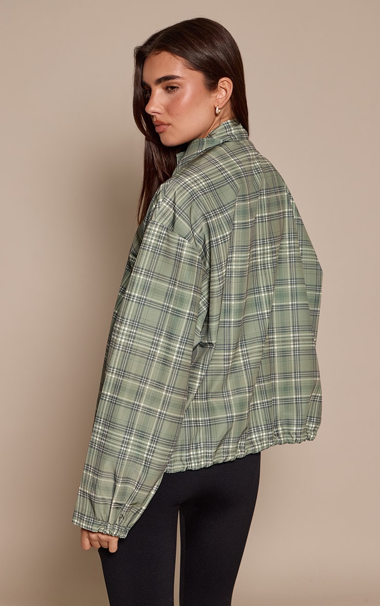 Khaki Checkered Button Up Windbreaker image 2