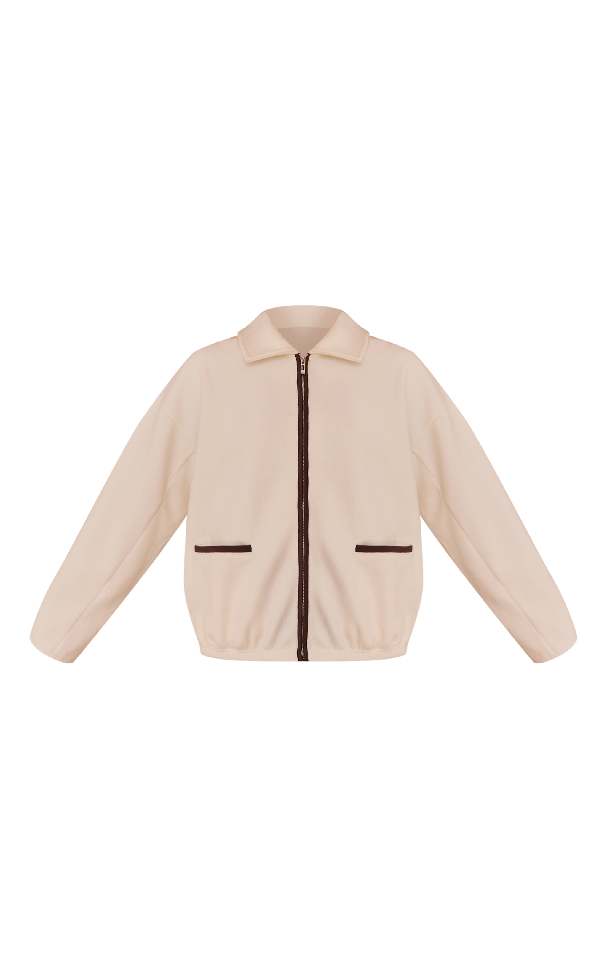 Cream Contrast Binding Zip Up Fleece image 5