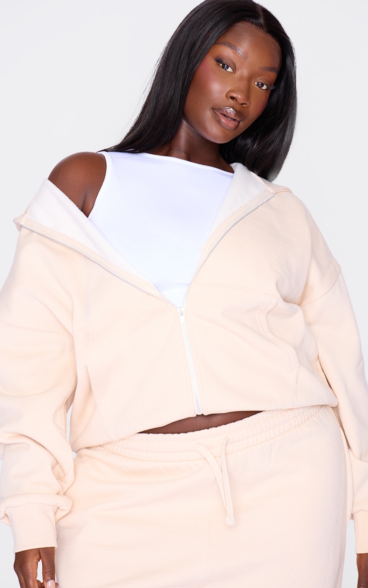 Plus Ecru Premium Zip Up Oversized Hoodie image 4