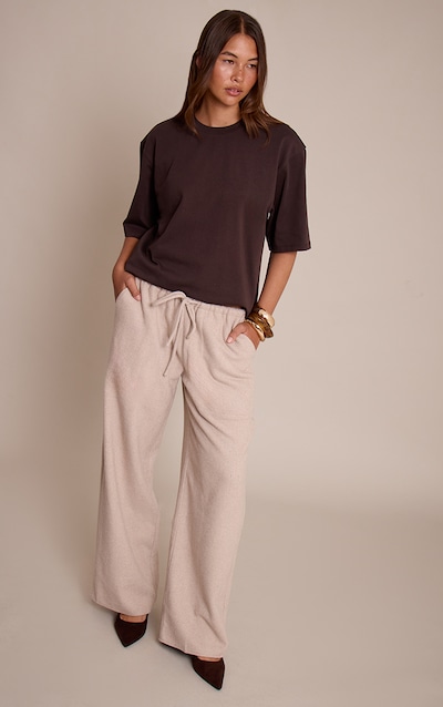 Pantalon brossé à chevrons sable taille basse à cordon de serrage