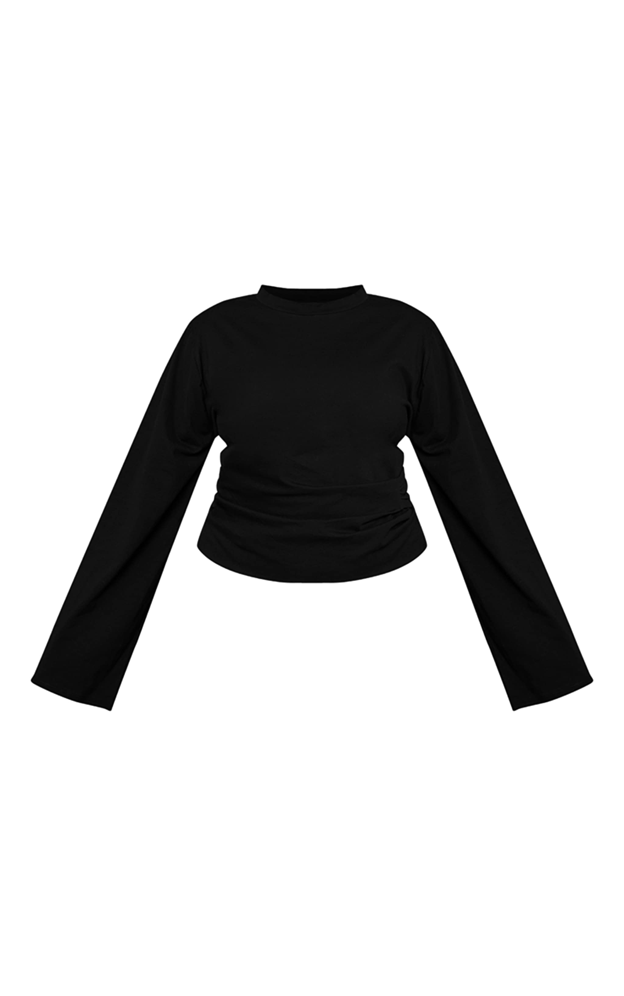Plus Black Cotton Ruched Side Long Sleeve T-shirt image 5