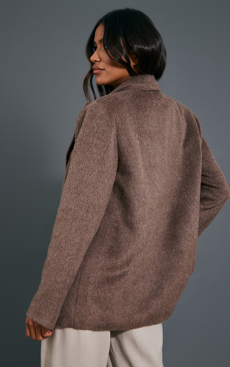 Chocolate Textured Wool Look Oversized Blazer image 2