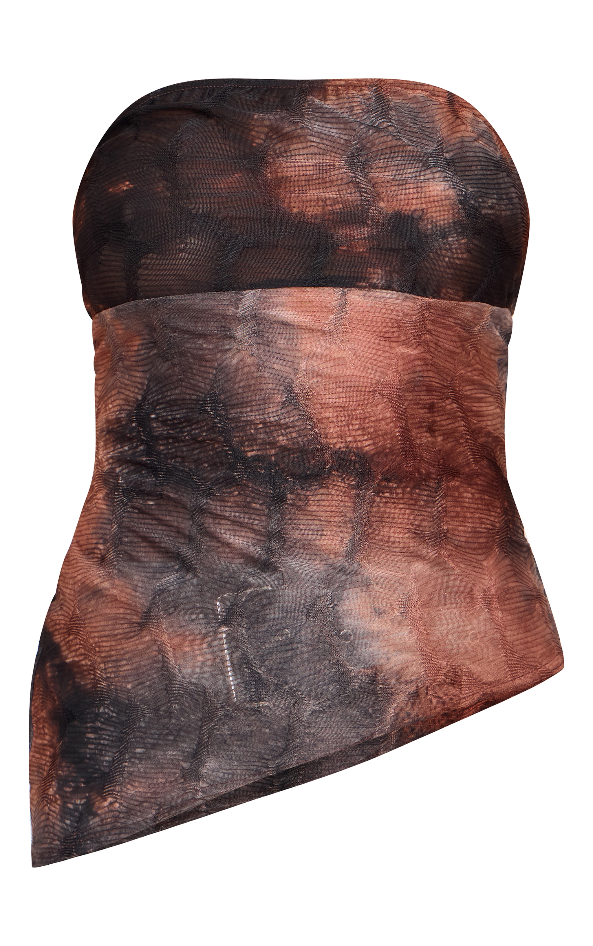 Top bustier en mesh texturé marron et ourlet asymétrique  image 5