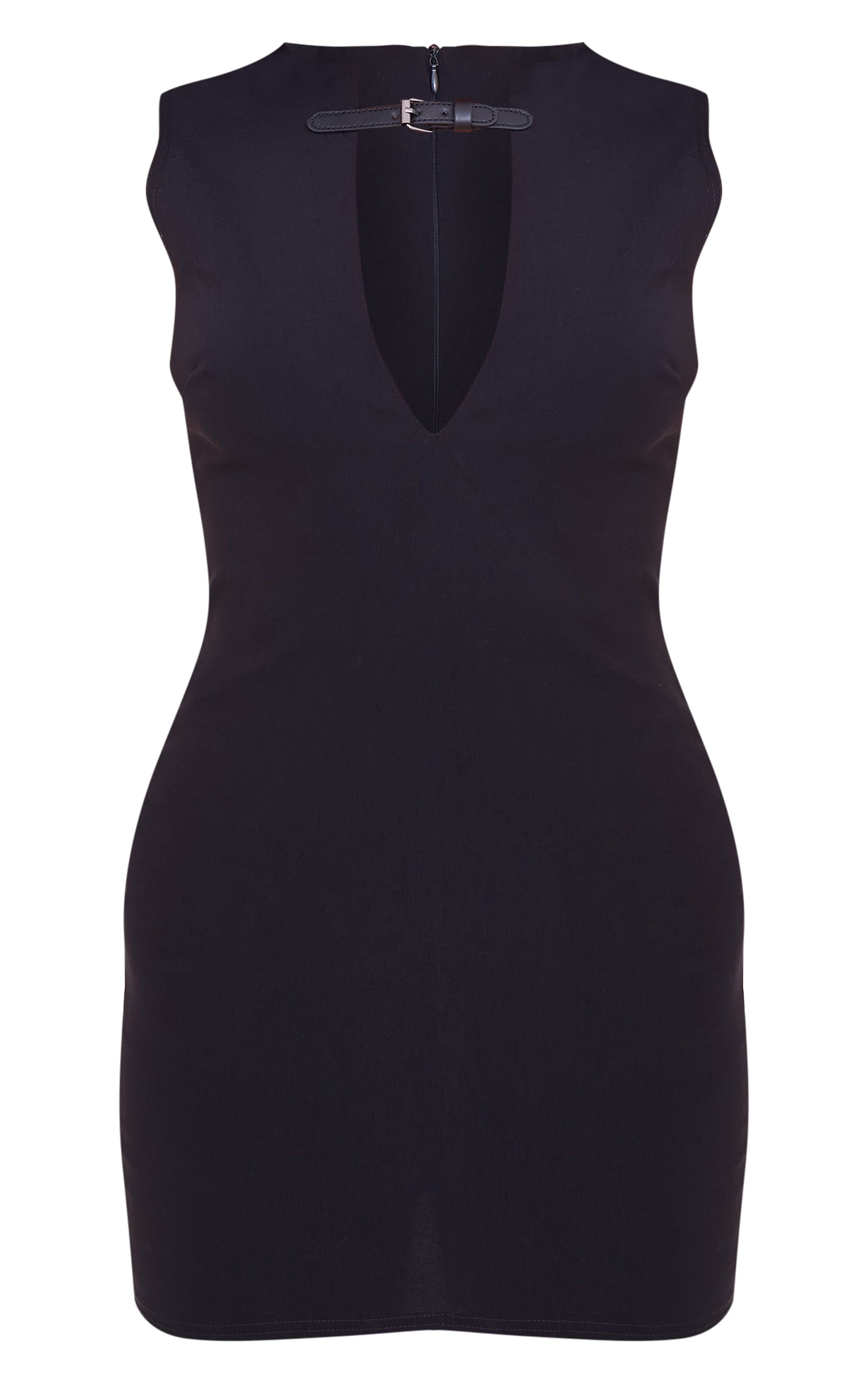 Black Stretch Woven Keyhole Belted Bodycon Dress image 5