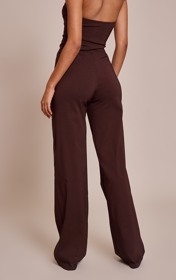 Dark Brown Stretch Woven Straight Leg Pants image 3