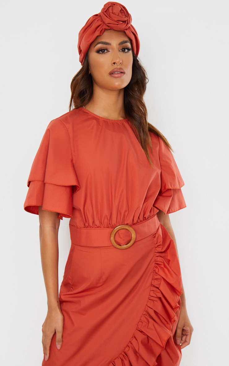 Rust Woven Frill Detail Crop Top
