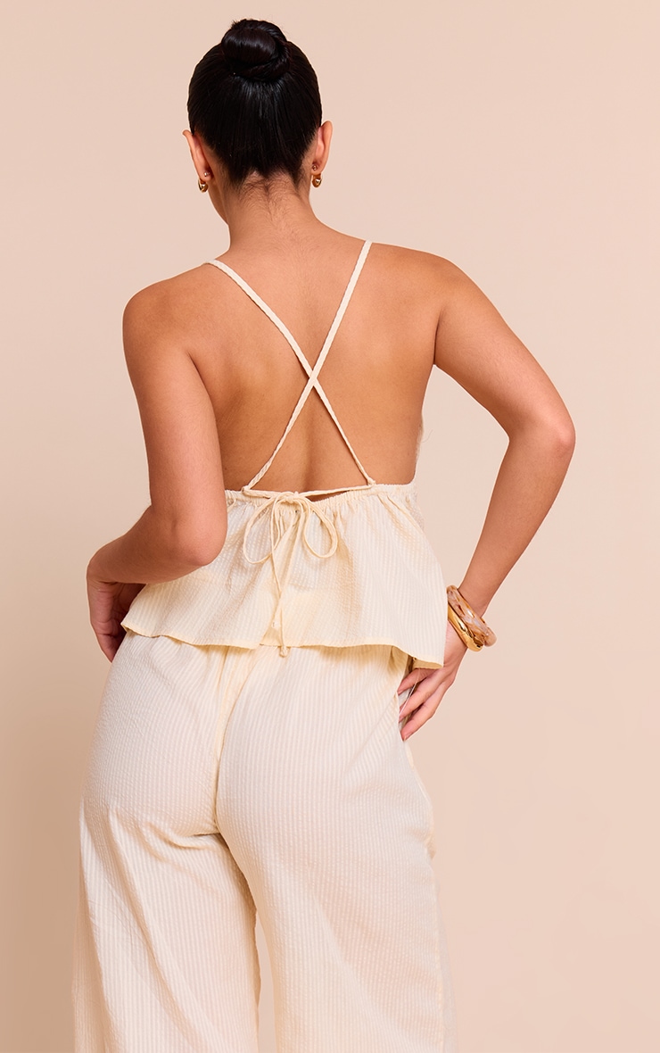 Butter Yellow Textured Boatneck Tie Back Top image 2